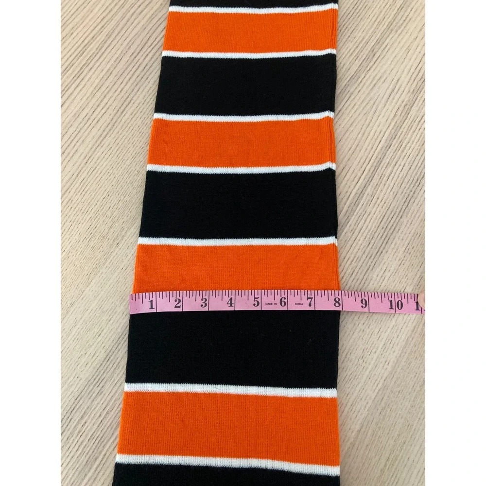 Tito's Handmade Vodka Knit Scarf Black Orange White Striped Fringed Winter Heavy